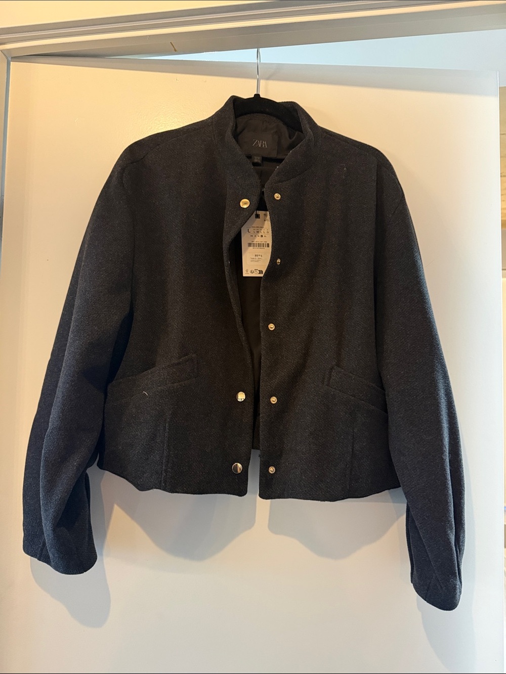 Zara Black/Charcoal Bomber-Style Wool Blend Jacket